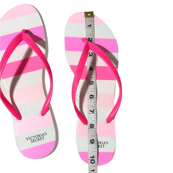 Victoria Secret Flip Flops Sandals Lg 8/9 Striped Pink New - Picture 9 of 10